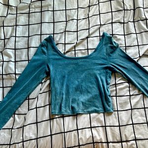 Blue Long Sleeved Cropped Shirt